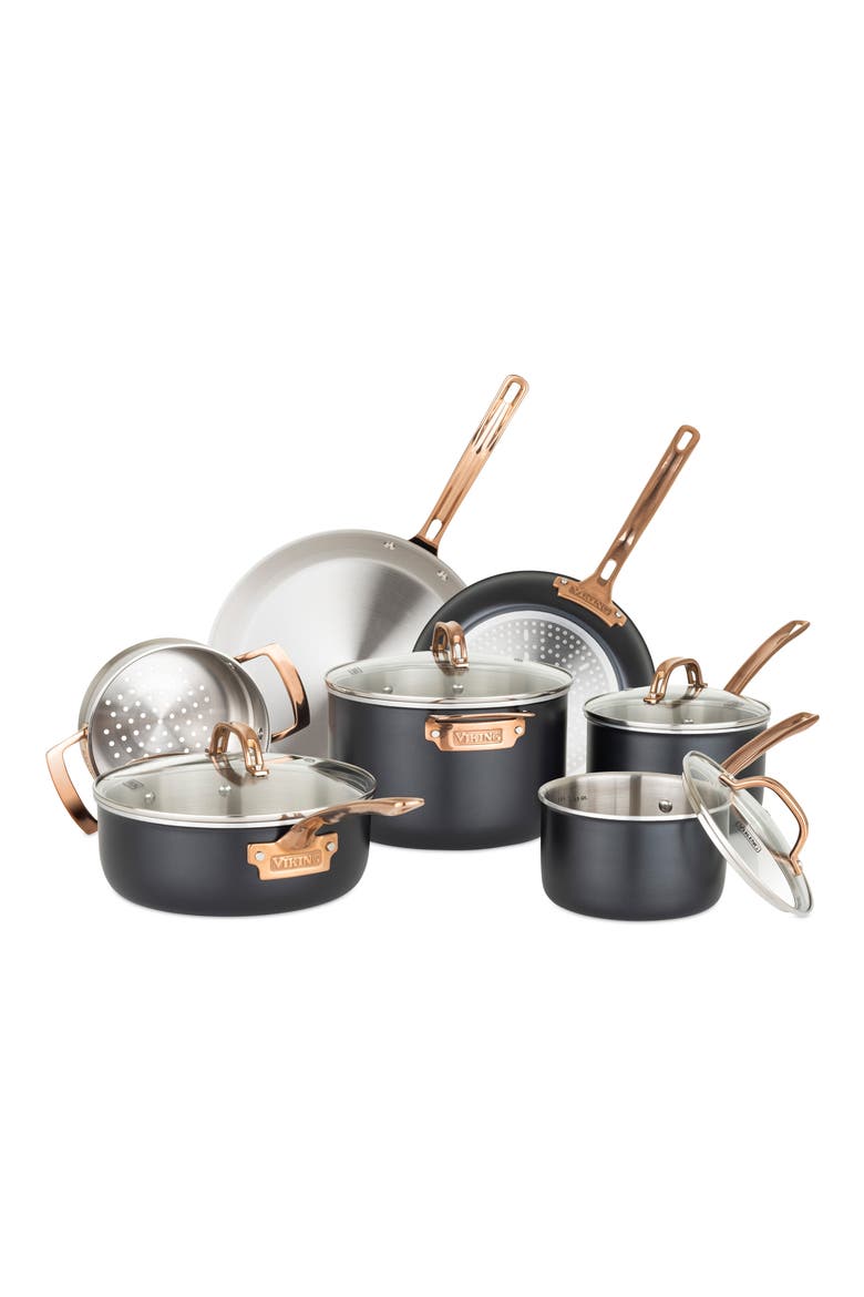 3-Ply 11-Piece Cookware Set, Main, color, MATTE BLACK/ COPPER