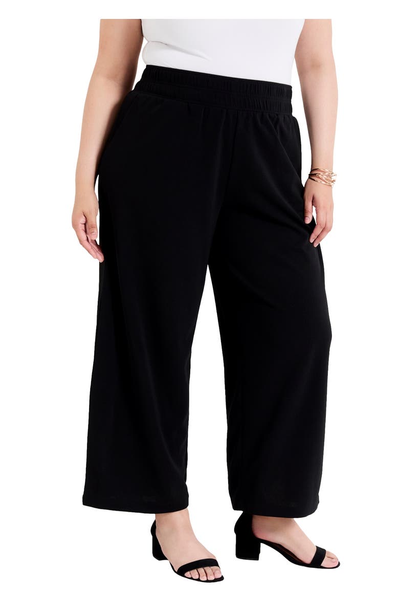 June + Vie Cropped Wide-Leg Knit Pants, Main, color, Black Onyx
