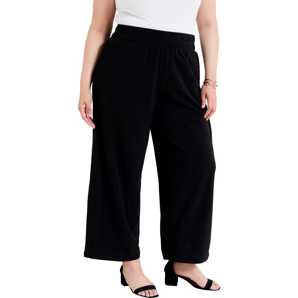 June + Vie Cropped Wide-leg Knit Pants In Black