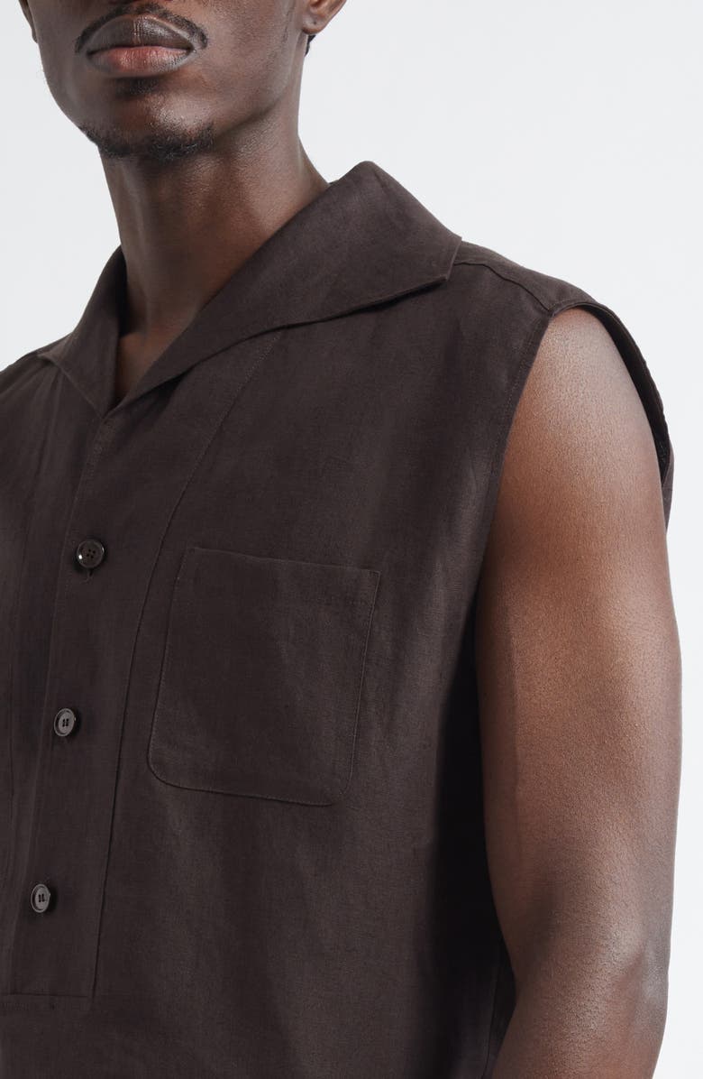 Dolce&Gabbana Sleeveless Linen Three-Button Shirt, Alternate, color, M3977 Brown
