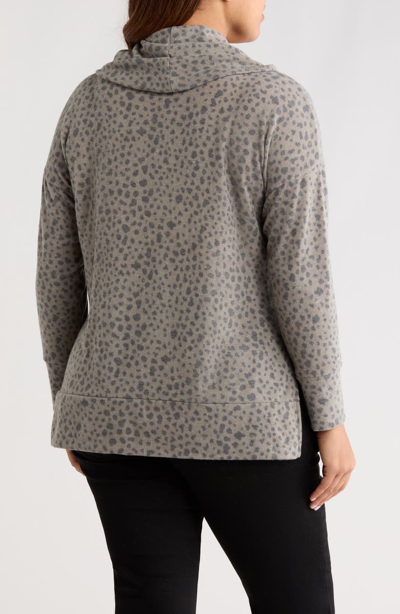 Loveappella Animal Spot Hacci Knit Cowl Neck Tunic, Alternate, color, Olive/ Charcoal