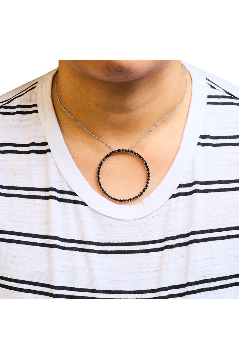 Silver 4.0 Cttw Black Diamond Open Hoop Circle Pendant Necklace, Alternate, color, White