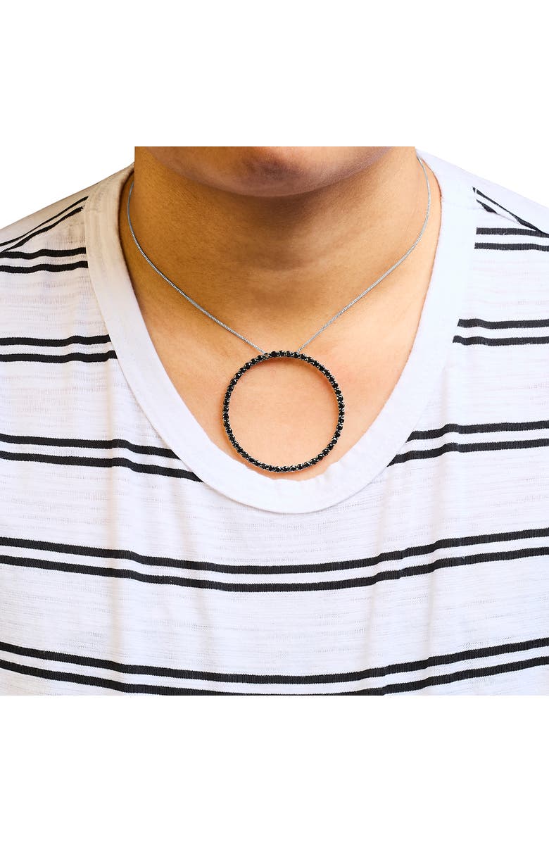 Haus of Brilliance Silver 4.0 Cttw Black Diamond Open Hoop Circle Pendant Necklace, Alternate, color, White