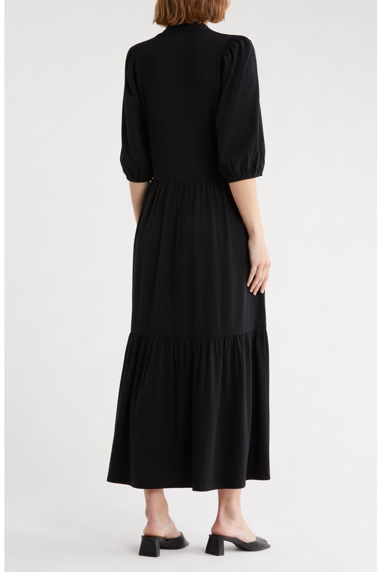 Three-Quarter Sleeve Knit Midi Dress, Alternate, color, BLACK
