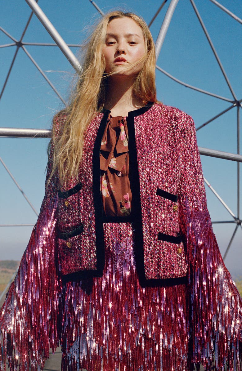 Gucci Sequin Tweed Skirt, Alternate, color, 