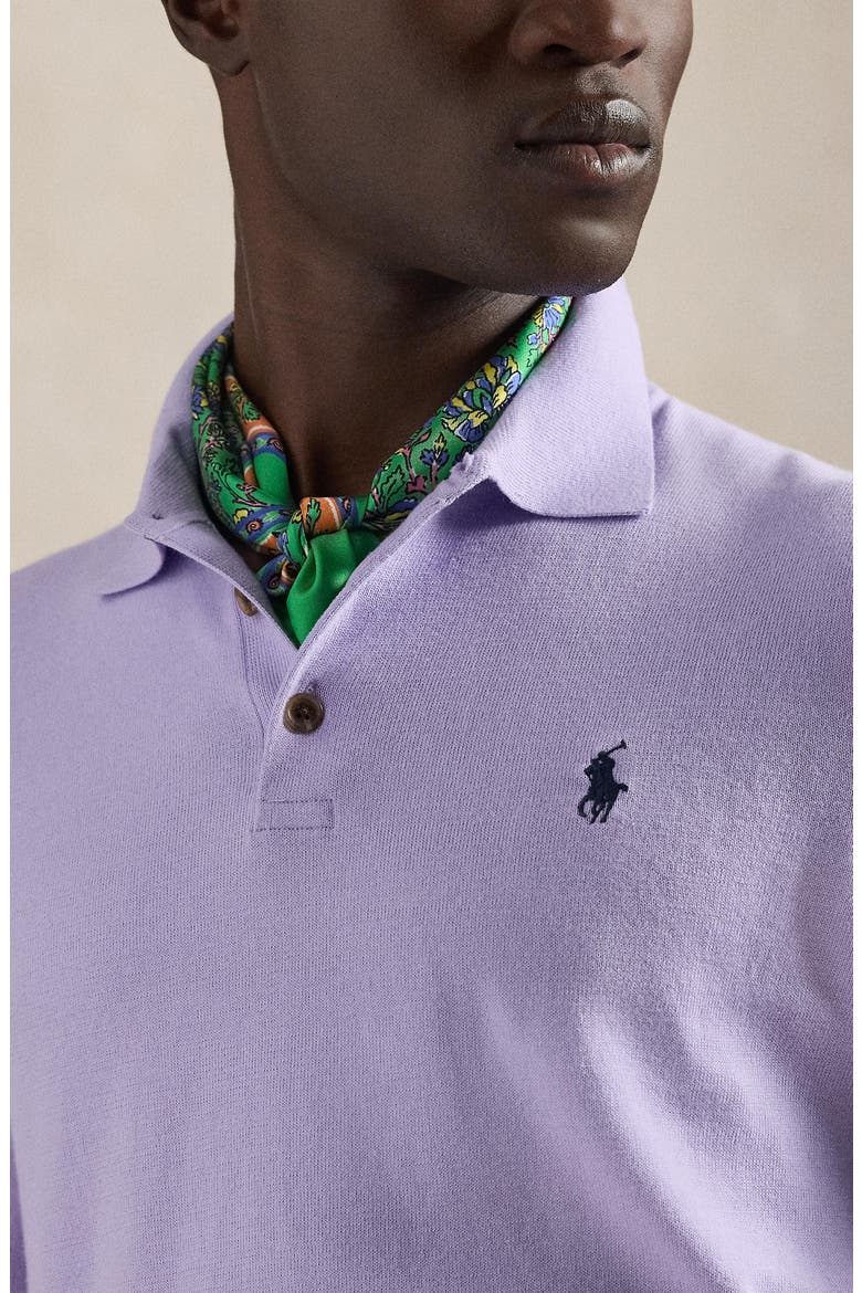 Short Sleeve Cotton Polo Sweater, Alternate, color, POWDER PURPLE
