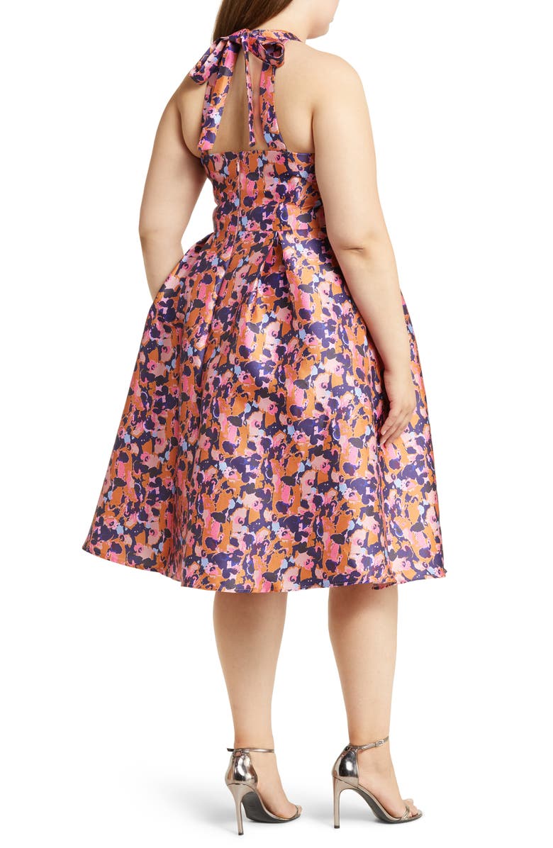 Chi Chi London Abstract Floral High Halter Neck Midi Dress, Alternate, color, 