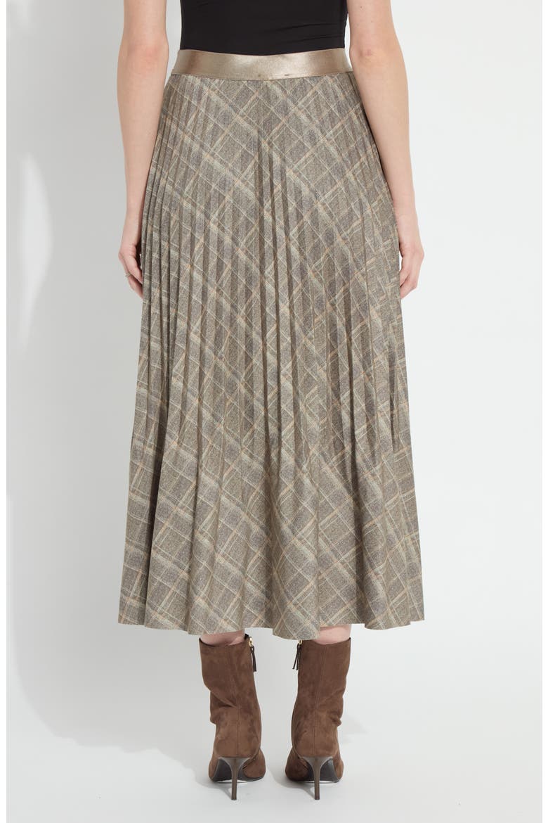 Sabrina Pleated Ponte Midi Skirt, Alternate, color, SMOKED GREEN PLAID
