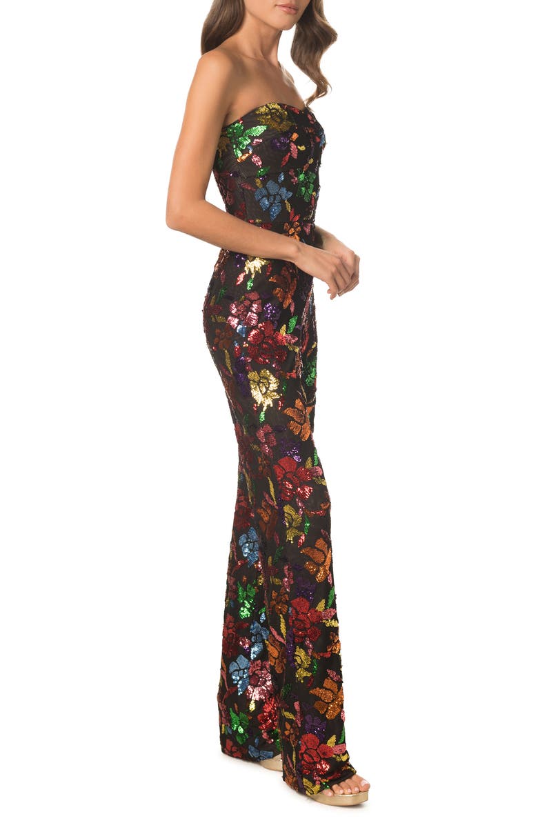 Dress the Population Preston Floral Sequin Strapless Jumpsuit, Alternate, color,