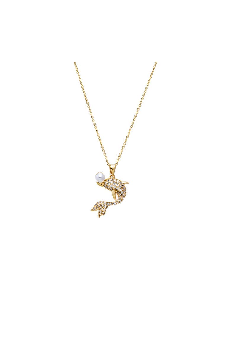 BY ADINA EDEN Pave Dolphin Pearl Pendant Necklace, Main, color, Gold