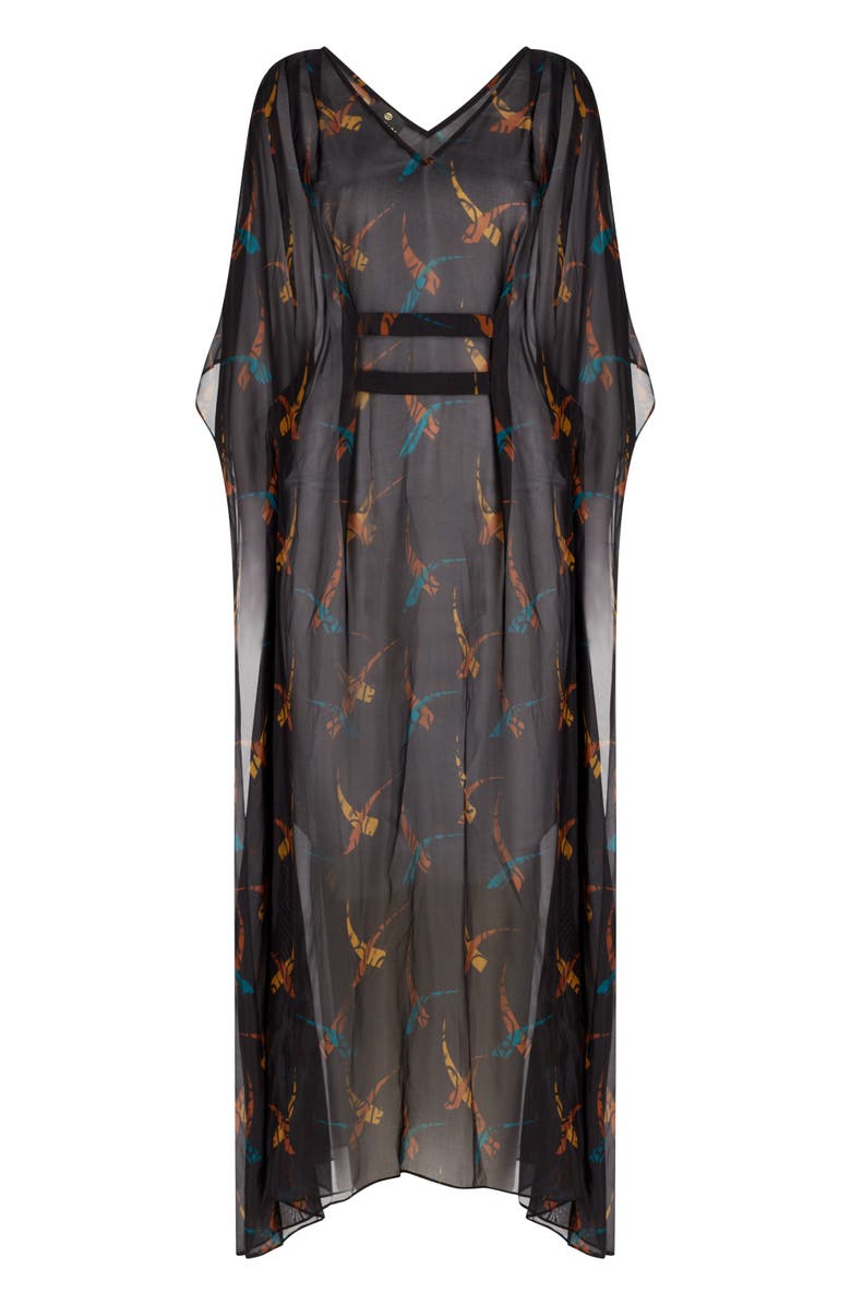 VALIMARE Florence Maxi Sheer Silk blend Cover-up Kaftan, Alternate, color, Black