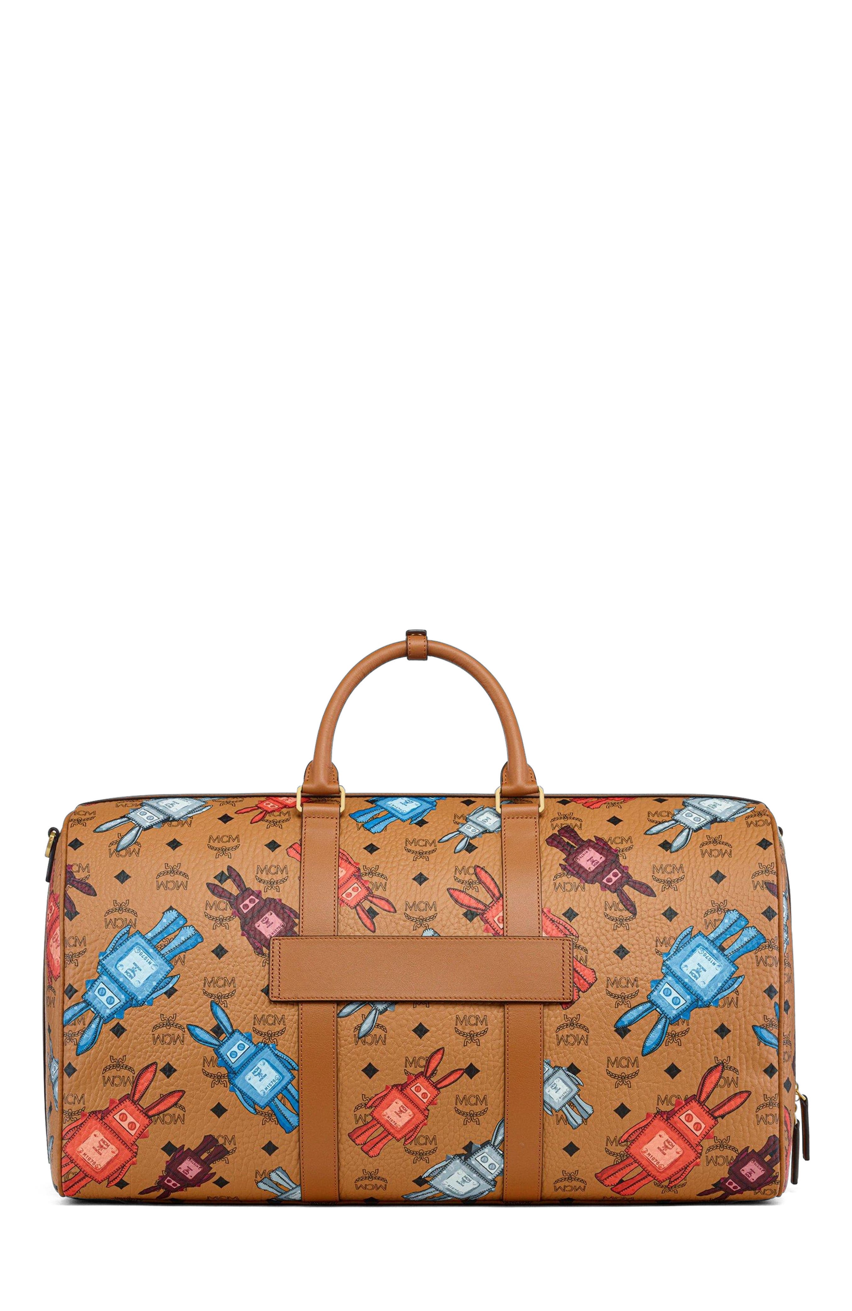 MCM X-Large Ottomar Weekender Bag in Rabot Visetos, Alternate, color, Cognac