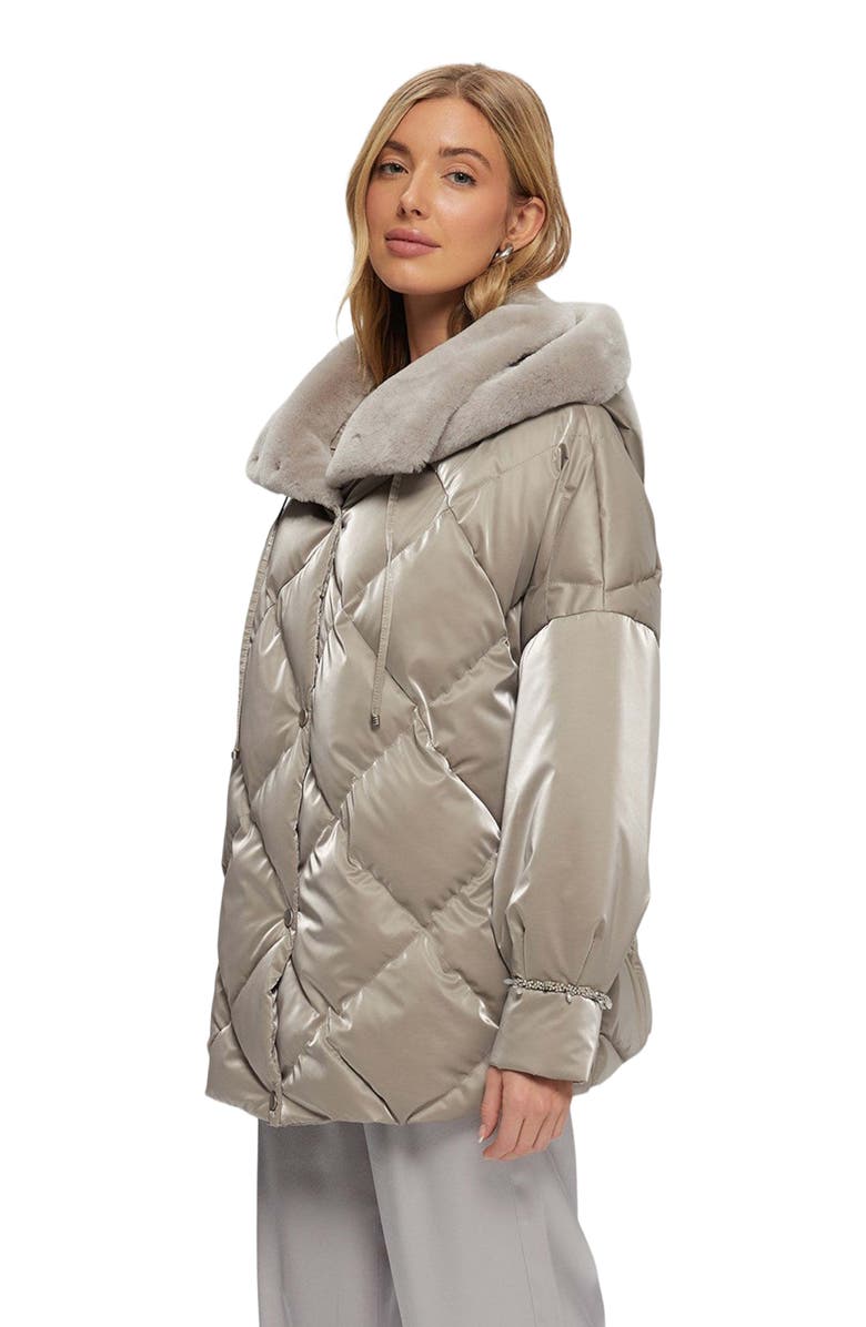 GORSKI Quilted Coat With Genuine Shearling, Alternate, color, Greige