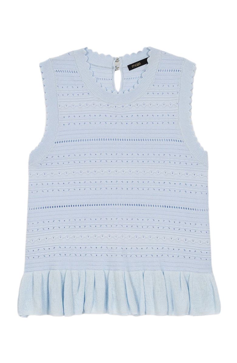 maje Ruffled knit top, Alternate, color, Blue Sky
