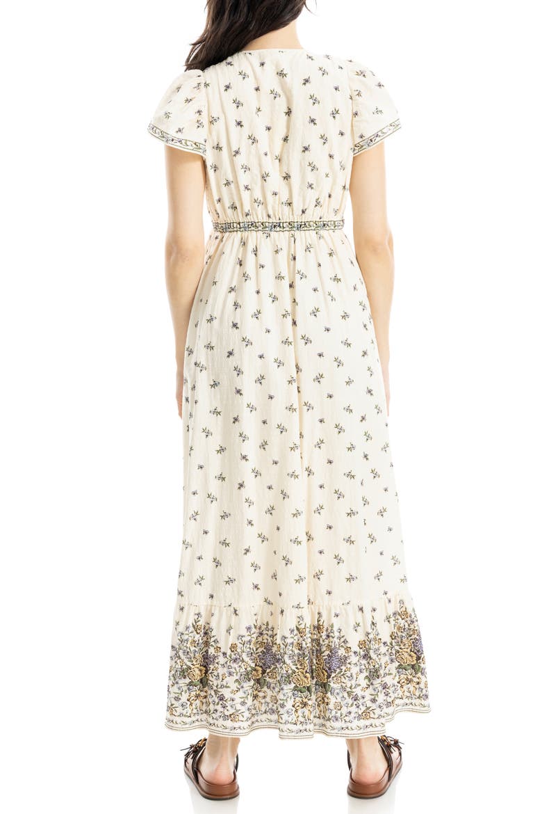 Floral Flutter Sleeve Maxi Dress, Alternate, color, CREAM/ BLUE BOUQUET
