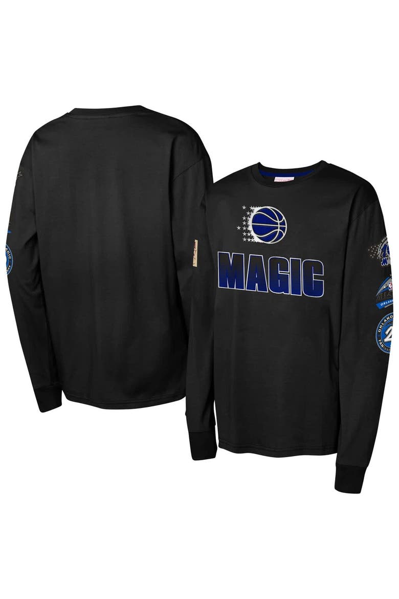 Youth Mitchell & Ness Black Orlando Magic  Hardwood Classics All Over Long Sleeve T-Shirt, Main, color, Black