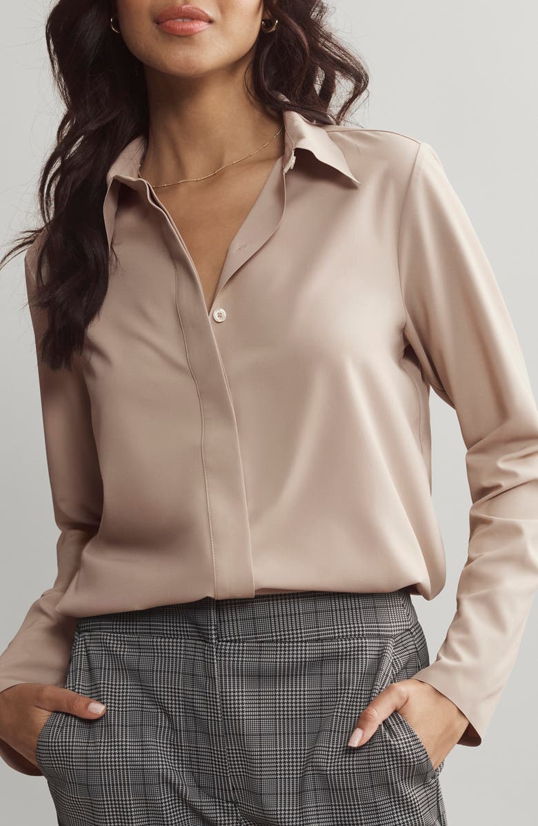 Rhone Mirage Water Repellent Performance Button-Up Shirt, Main, color, Taupe