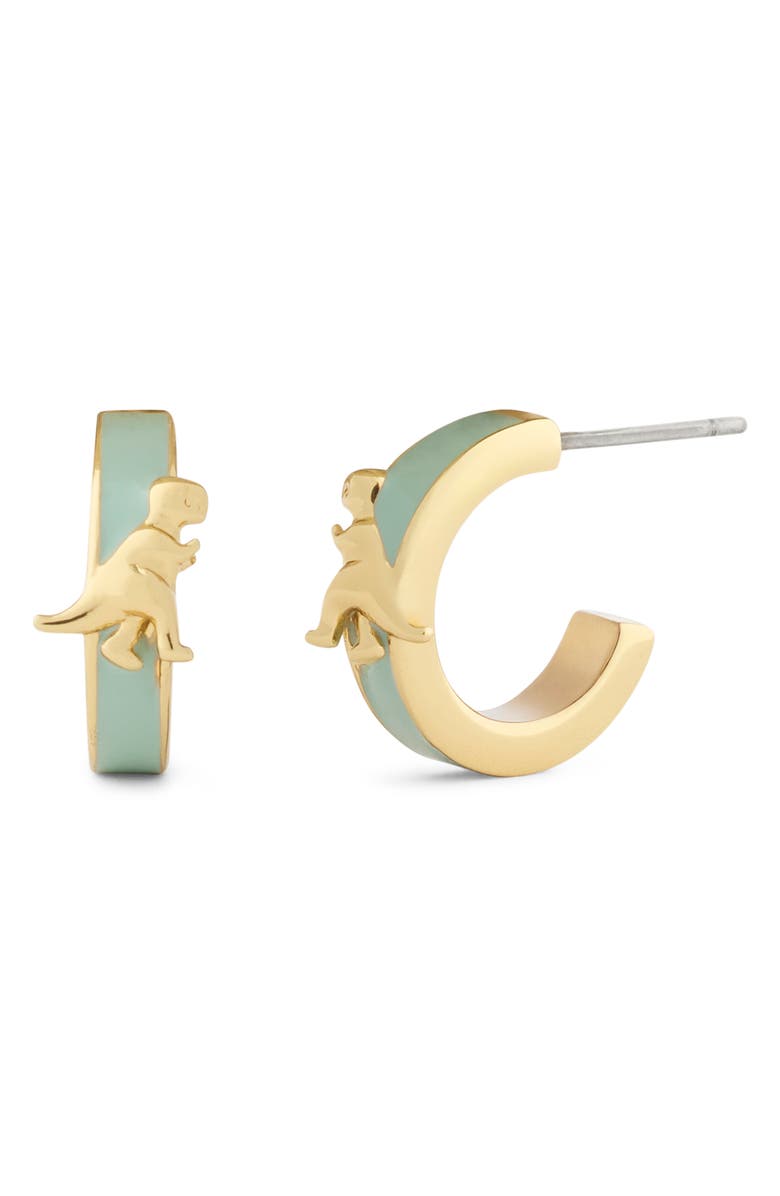COACH Rexy Enamel Huggie Hoop Earrings, Main, color, Green/ Gold