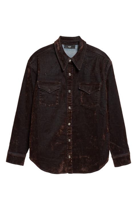 Flocked Denim Shirt Jacket