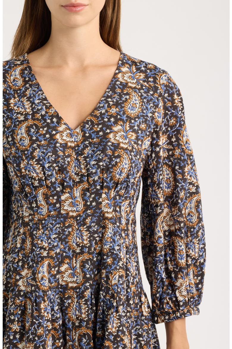 Paisley Floral Long Sleeve Cotton Dress, Alternate, color, MOLASSES