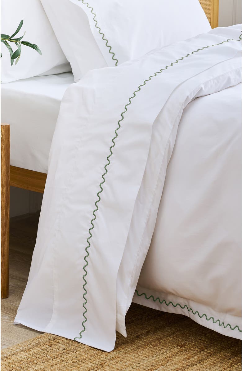 CHRISTY Wave Embroidered Edge Cotton Percale Sheet Set Bundles, Alternate, color, Sage Green