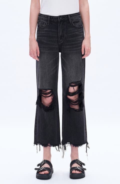 '90s Distressed High Waist Crop Flare Jeans (Night Spirit)