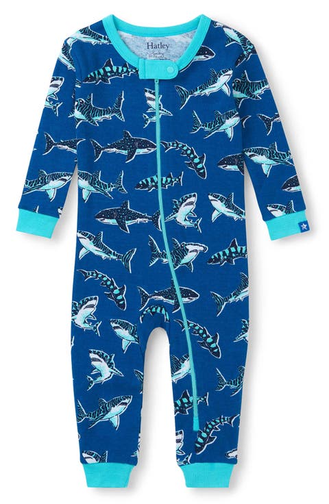 Shark Print Organic Cotton Zip Romper (Baby)
