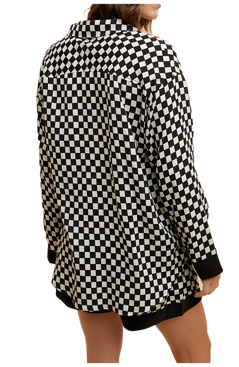 Knit and Lounge Checkerboard Print Button-Up Pajama Set, Alternate, color, Checkerboard