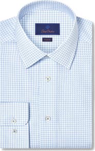 David Donahue Regular Fit Dobby Check Cotton Dress Shirt