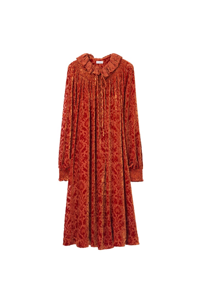 Burberry Baroque Silk Blend Velvet Dress, Alternate, color, Dragon Red