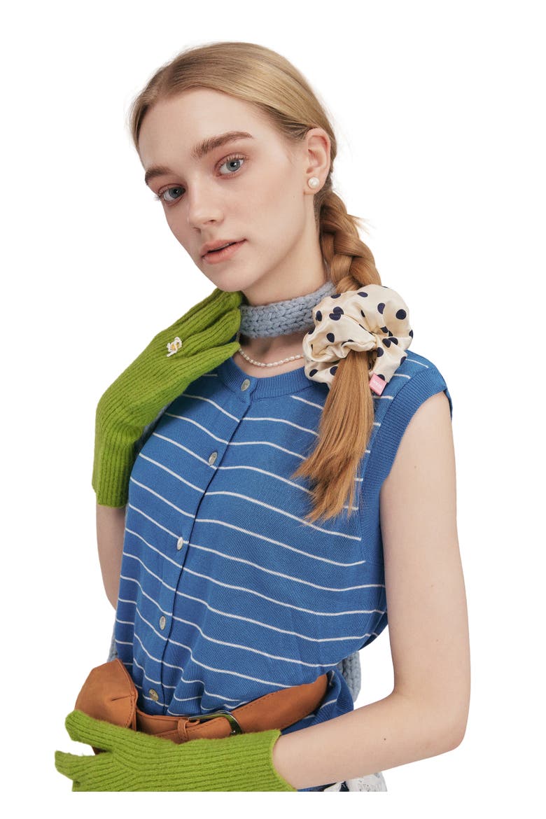 Petit Dot Silk Scrunchie, Alternate, color, White