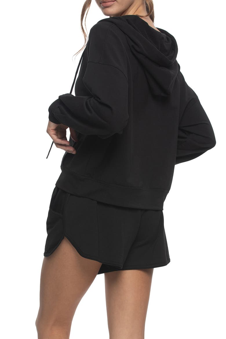 Kimora Relaxed Fit Cotton Blend Terry Hoodie & Shorts Pajamas, Alternate, color, BLACK