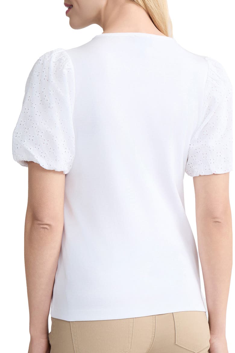 Eyelet Puff Sleeve Crewneck Top, Alternate, color, NATURAL WHITE