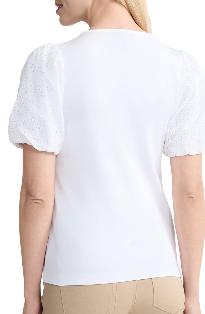 Jones New York Eyelet Puff Sleeve Crewneck Top, Alternate, color, Natural White