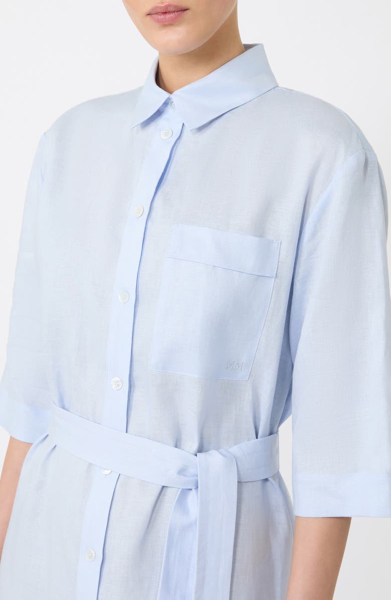 MM by Max Mara Tabella Belted Linen Shirtdress, Alternate, color, Sky Blue