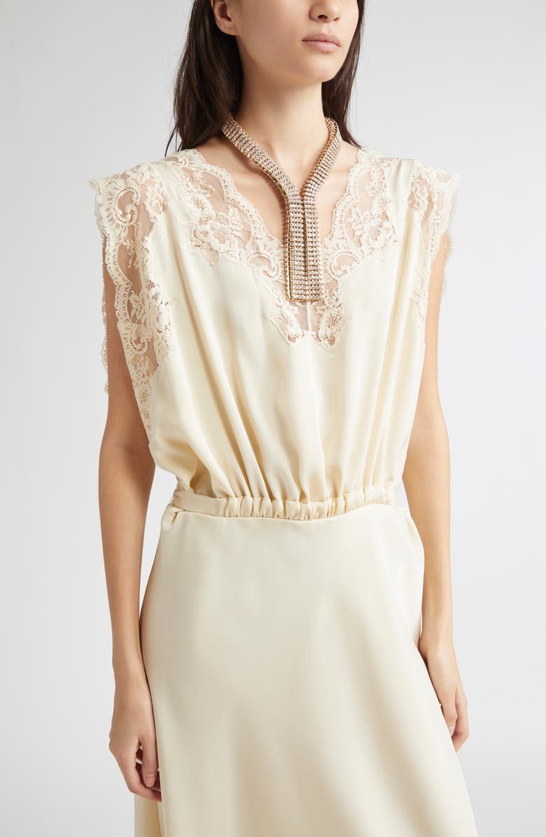 Rabanne Lace Trim Satin Dress, Alternate, color,