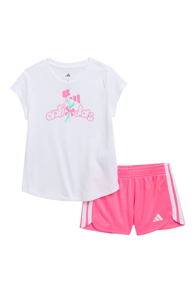 Kids' Logo T-Shirt & Shorts Set, Main, color, WHITE W/ PINK
