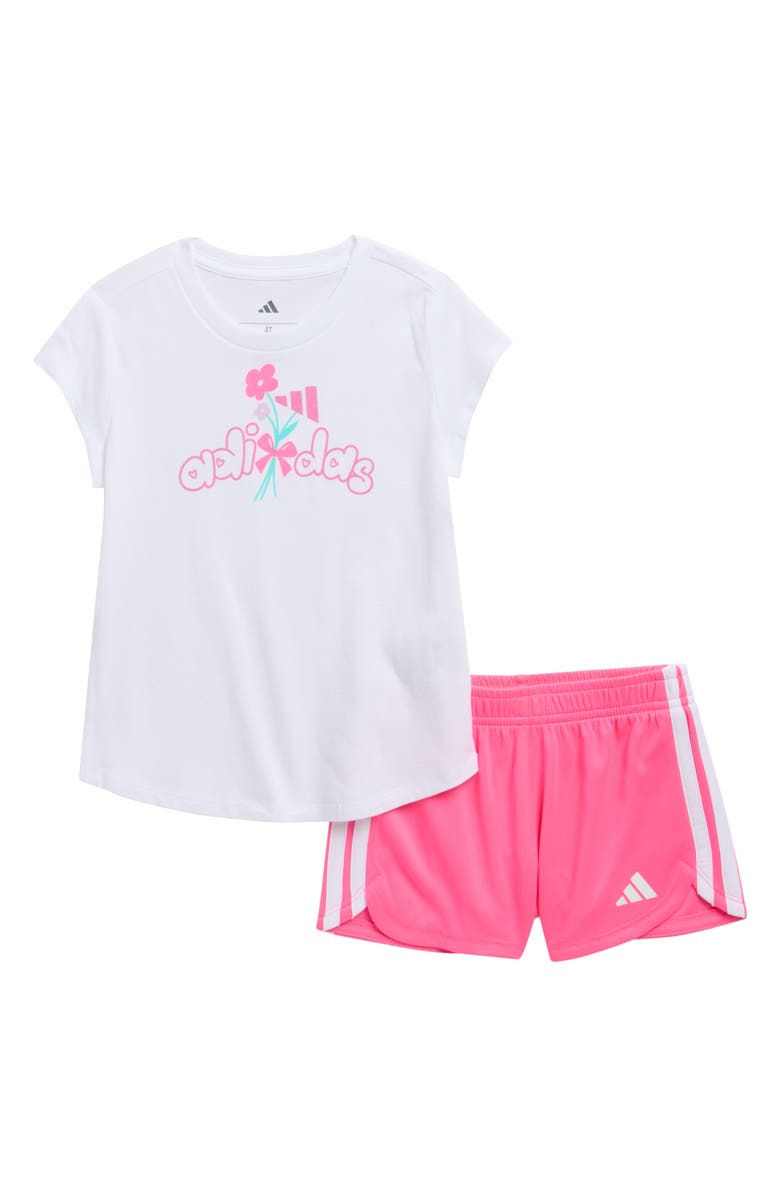 adidas Kids' Logo T-Shirt & Shorts Set, Main, color, White W/ Pink