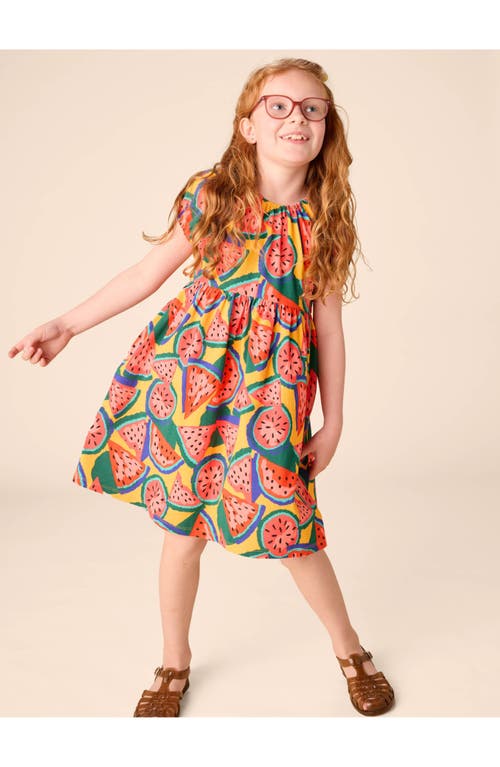 Shop Tea Collection Puff Sleeve Empire Dress In Wiggly Watermelons