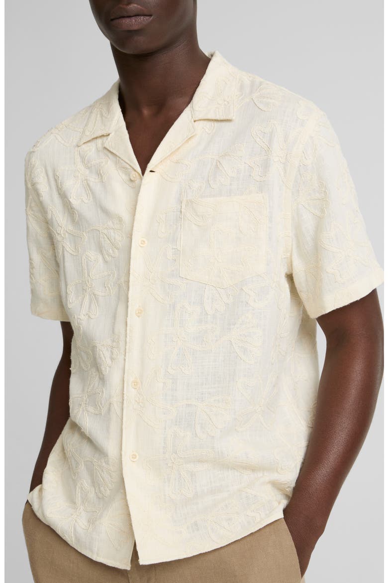 Embroidered Floral Camp Shirt, Alternate, color, BLANCO