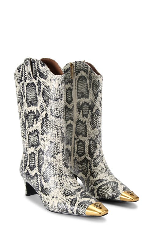 Kurt Geiger Women's Regent Snip Toe High Heel Snake Embossed Boots In Open White