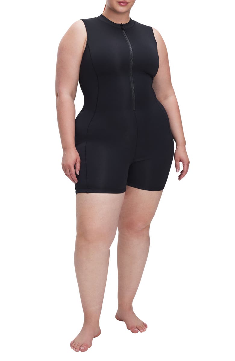 Good American Compression Zip-Up One-Piece Swimsuit, Alternate, color, 