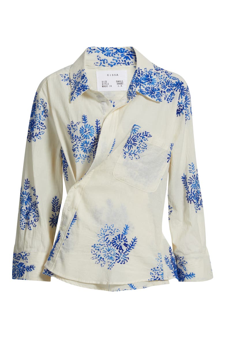 Embroidered Asymmetric Cotton Button-Up Shirt, Alternate, color, FLORET HANDSTITCH