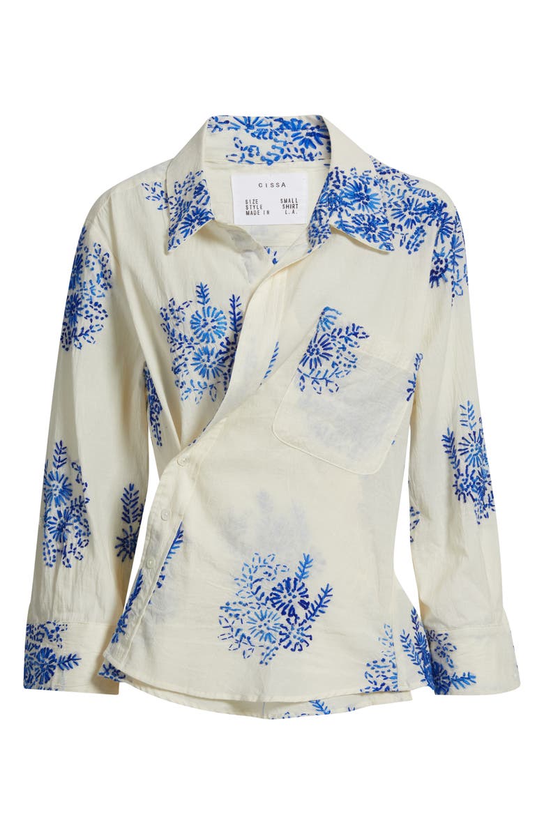 CISSA Embroidered Asymmetric Cotton Button-Up Shirt, Alternate, color, Floret Handstitch