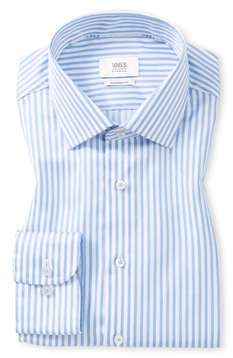 Modern Fit Stripe Non-Iron Satin Dress Shirt