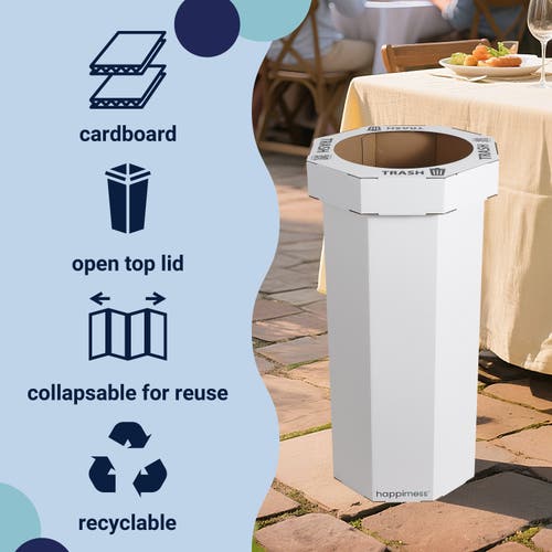 Happimess Fleur 25-gallon Classic Disposable Corrugated Cardboard Event Trash Can And Recycling Bin In White
