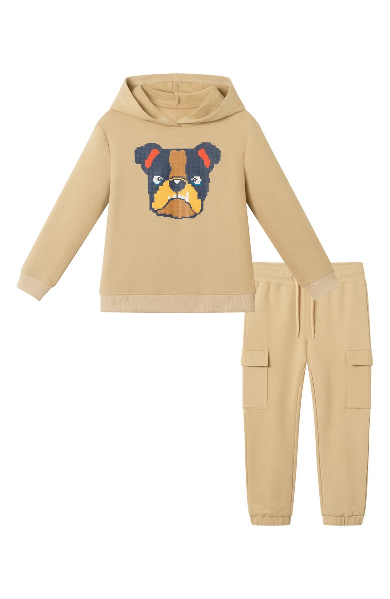 Andy & Evan Kids' Bulldog Patch Hoodie & Joggers Set, Main, color, Beige Bulldog