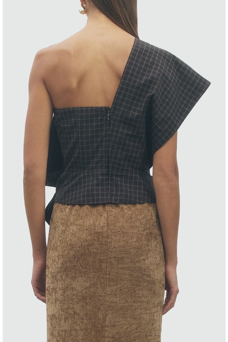 Gia Plaid One-Shoulder Bow Top, Alternate, color, BLACK MULTI