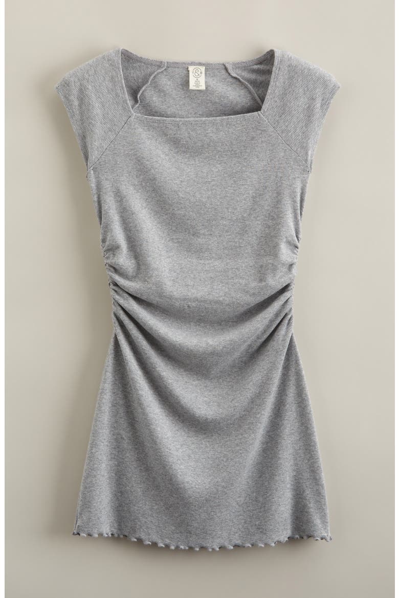 Kids' Shirred Cap Sleeve Stretch Cotton Blend Rib Dress, Main, color, GREY HEATHER