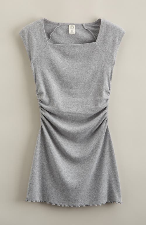 Treasure & Bond Kids' Shirred Cap Sleeve Stretch Cotton Blend Rib Dress in Grey Heather 